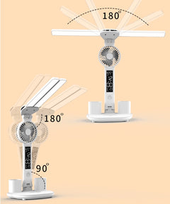 Double Head Lighting LED Fan Rechargeable Table Lamp Eye Protection